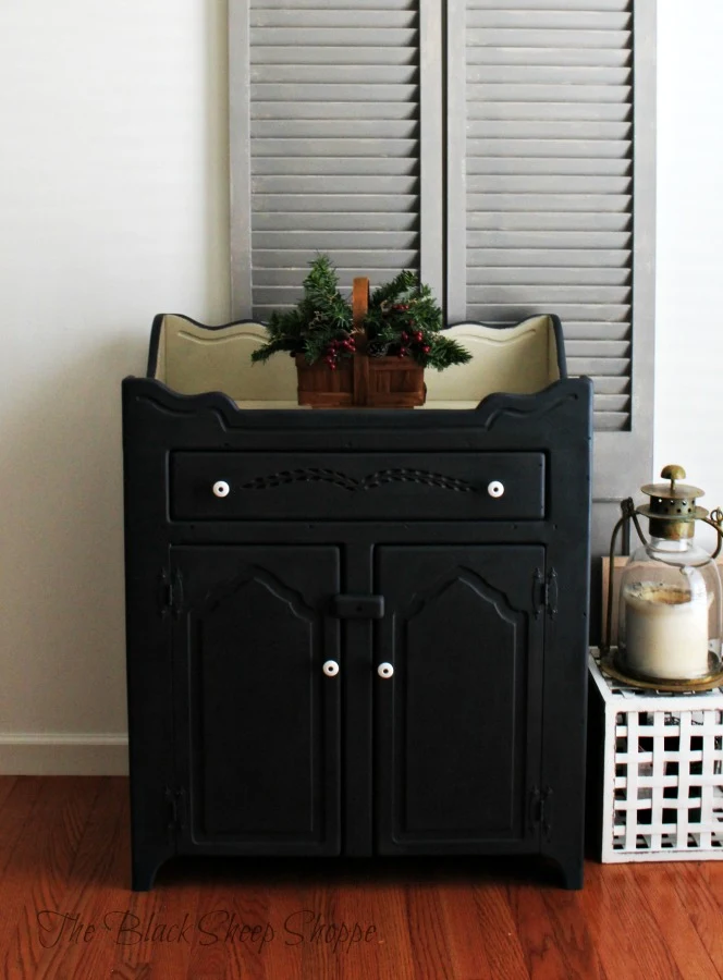 Dry sink cabinet painted in Graphite and Country Grey for a classic color scheme.