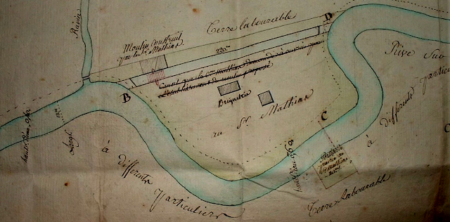 Le moulin de Pîtres, l’île Sainte-Hélène - Plan de nivellement de 1820