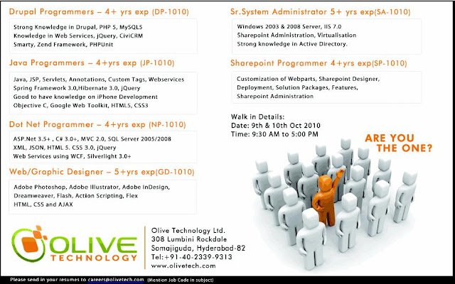 Various Openings for Experienced at Olive Technology, Hyderabad