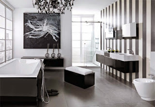 spacious black and white colour in modern bathroom