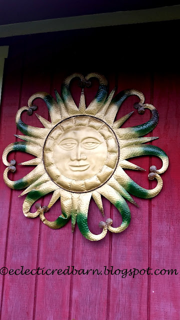 Eclectic Red Barn: Metal sun painted