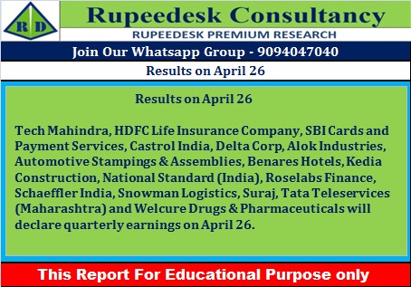 Results on April 26 - Rupeedesk Reports