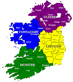Climbing My Family tree: Map of Ireland with provinces and counties named
