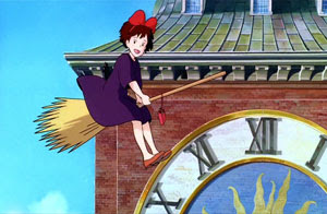 Flying by clock Kiki's Delivery Service 1989 animatedfilmreviews.filminspector.com