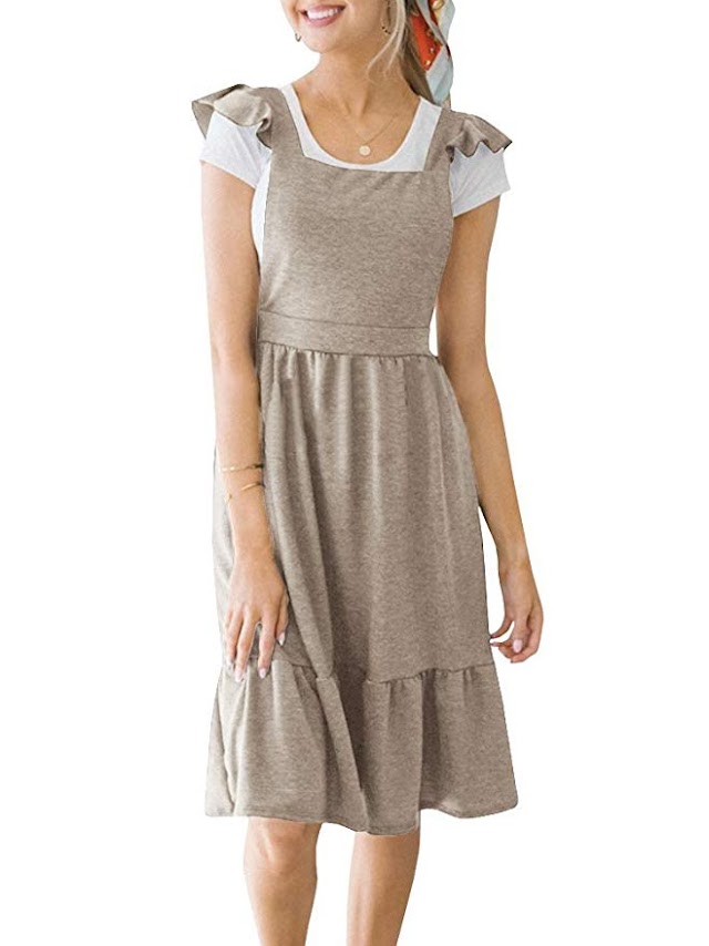 Women's Overall Midi Dresses Cute Sleeveless Pinafore Dress