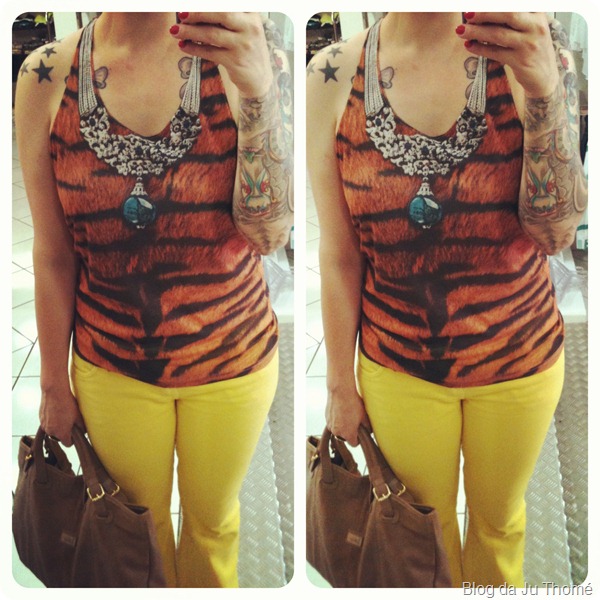 look calça amarela regata animal print bolsa nude detalhes look calça amarela regata animal print bolsa nude detalhes