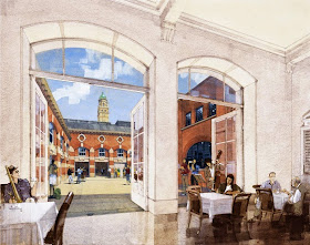 Artists Impression: New quad viewed from cafe in foyer at RCM - John Simpson architects