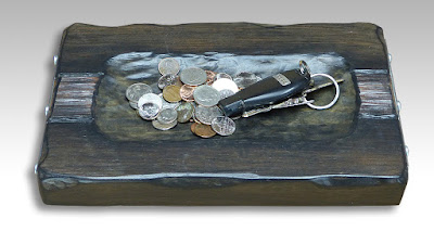 coins and car keys in a DIY wood tray