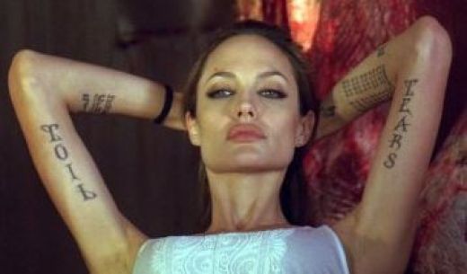 Angelina Jolie's tattoo left arm shows