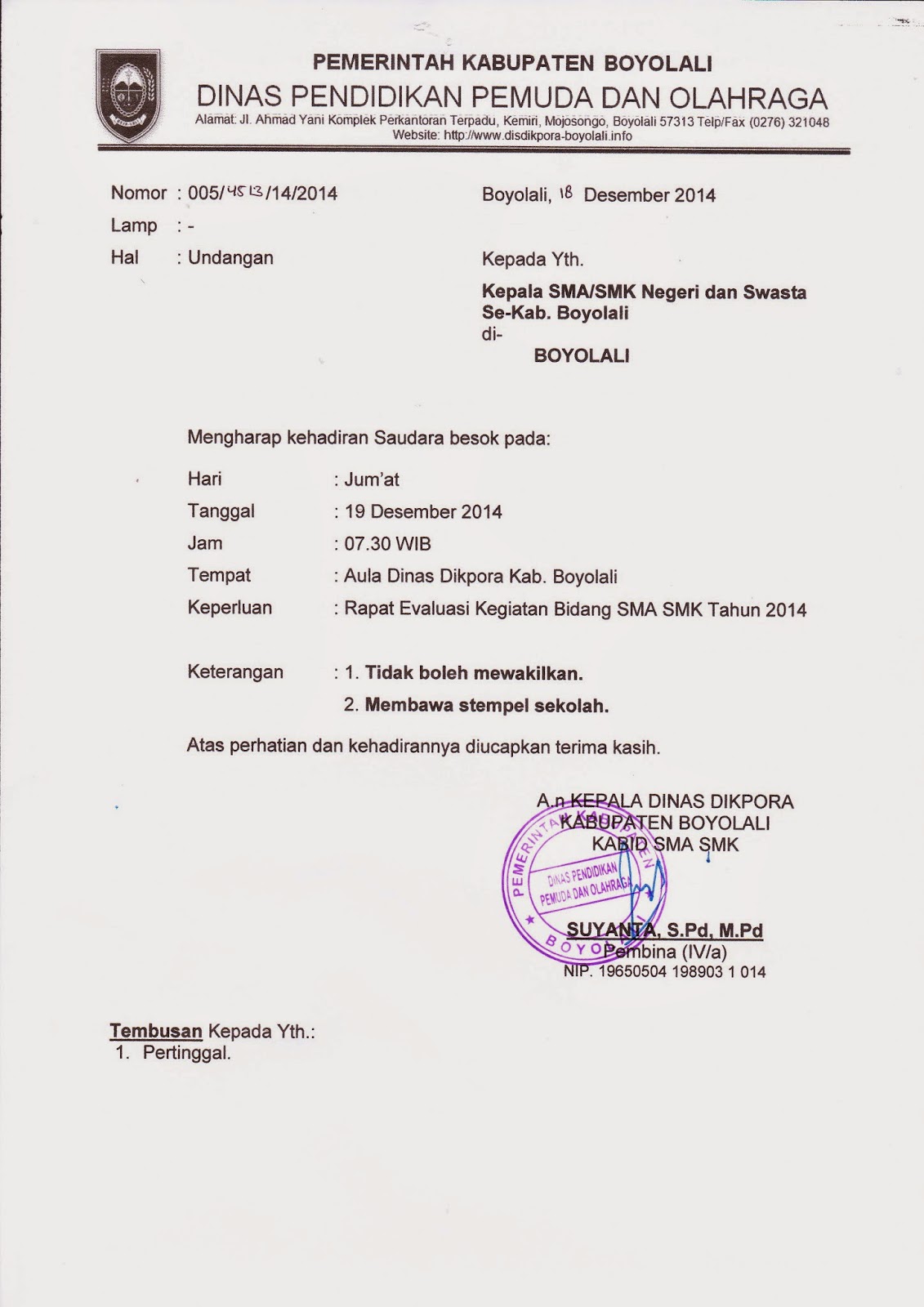 Contoh Undangan Evaluasi Kegiatan