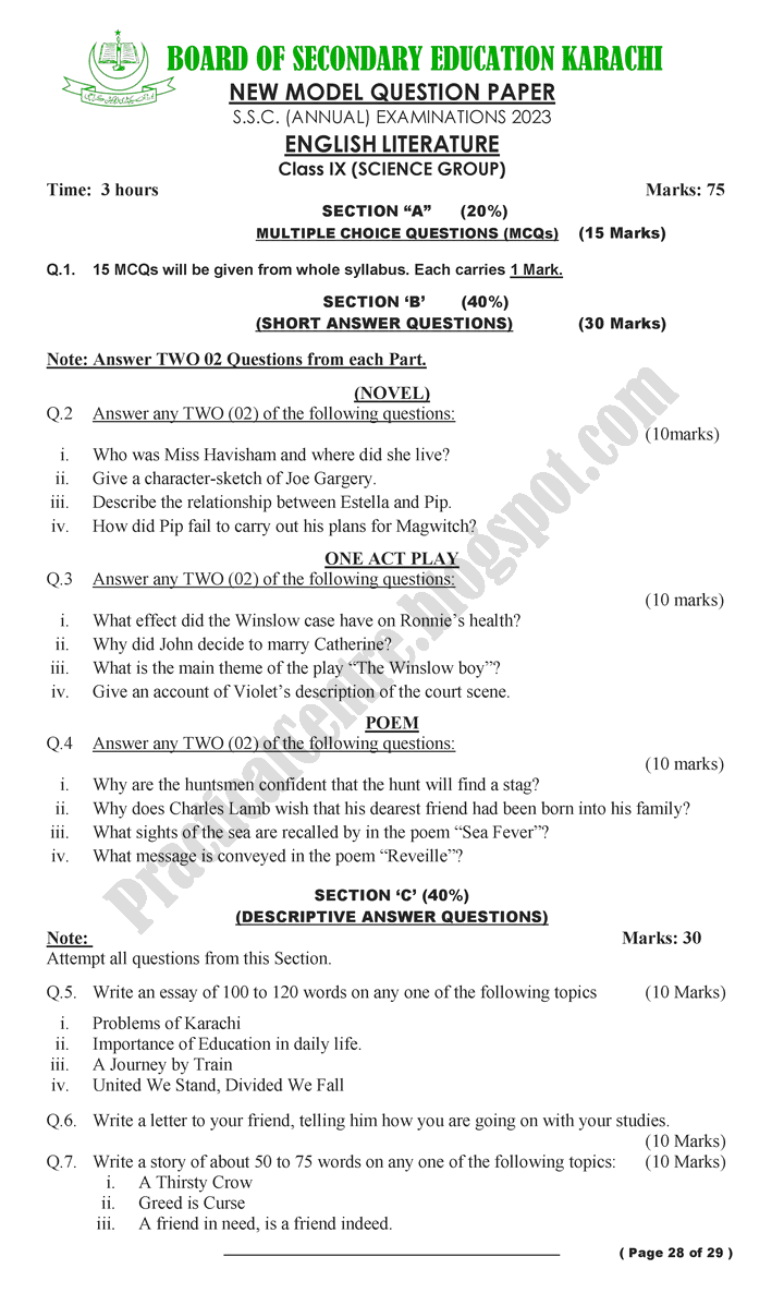 paper-pattern-class-9th-model-paper-for-annual-examinations-of-2023-science-group