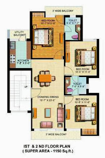 omaxe silver birch 3bhk 1150fq.ft  1st & 2nd
