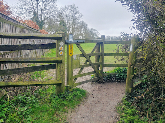 The gate mentioned in point 1 below where you take the left-hand footpath 22