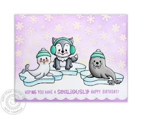 Sunny Studio Stamps Polar Playmates Seal, Husky & Walrus Winter Birthday Card by Mendi Yoshikawa