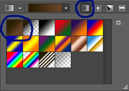 In the option bar select foreground to background and linear gradient (circled in blue).