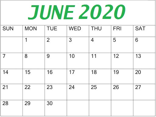Printable June 2020 Calendar