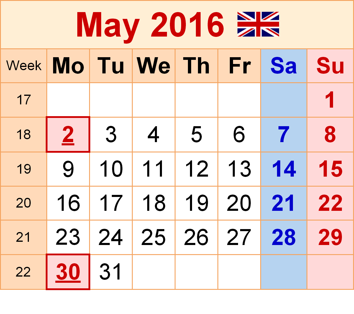 May 16 Calendar With Holidays Usa Uk Canada