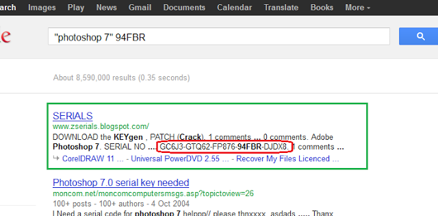 google trick to find serial key