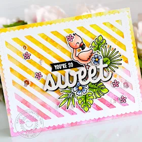 Sunny Studio Stamps: Fabulous Flamingos Frilly Frames Sweet Word Die Summer Themed Cards by Eloise Blue and Leanne West