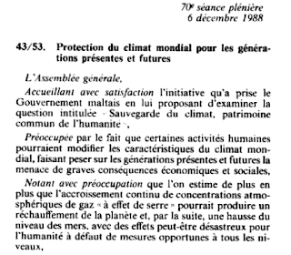 Résolution 43/53 de l'AGNU : le climat préoccupation commune de l'humanité