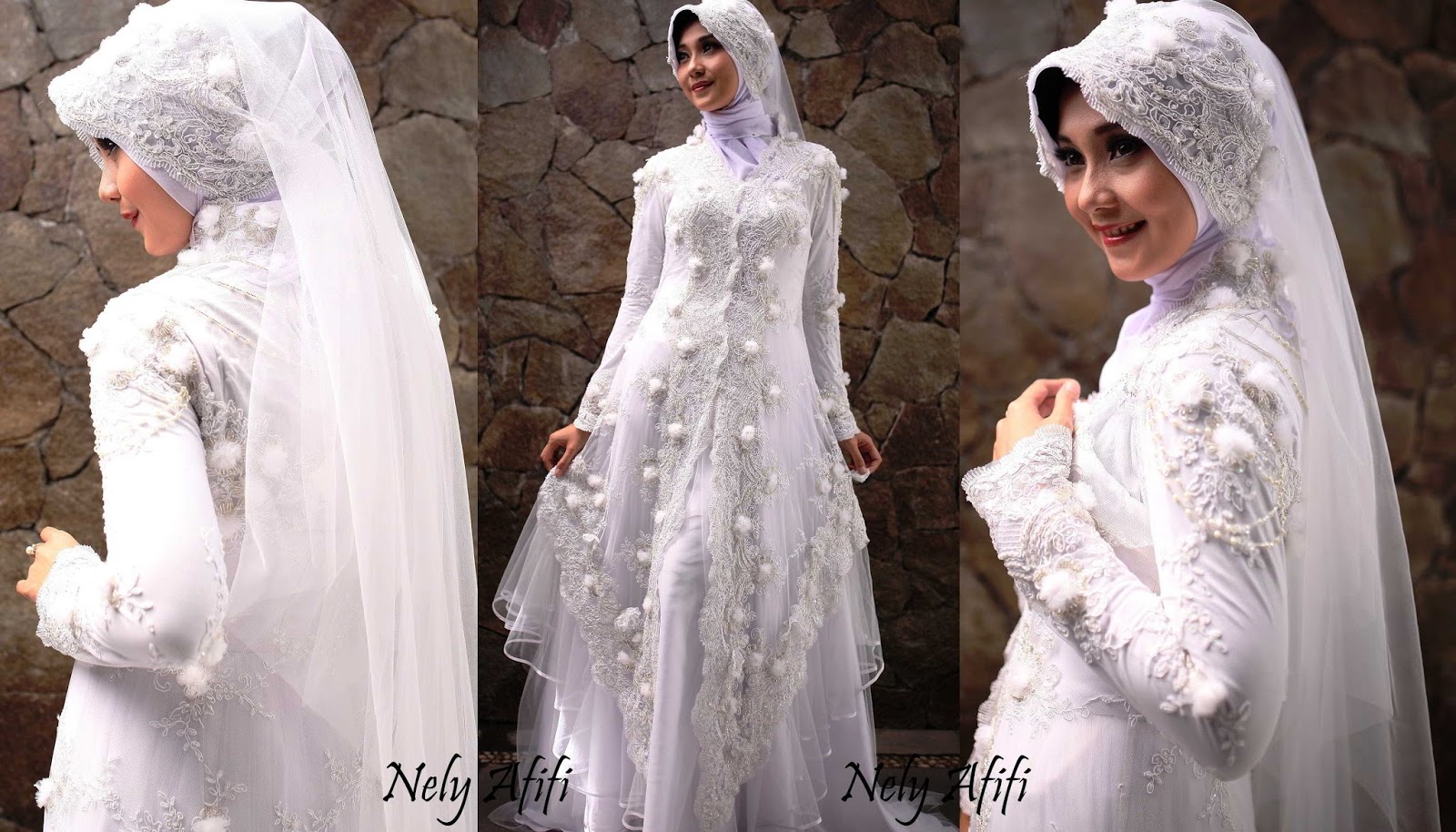 23 Model Kebaya Pengantin Muslim Warna Gold Dan Putih Sederhana