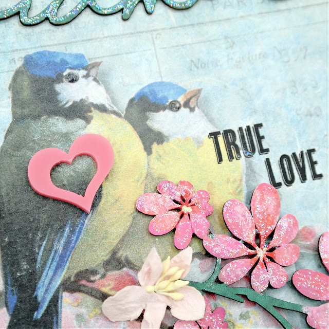 Love Birds Rice Paper with Pink Acrylic Heart