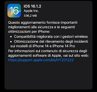 iOS si aggiorna alla versione 16.1.2
