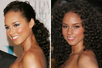  best celebrity hairstyles Alicia Keys brunette long curly ponytail