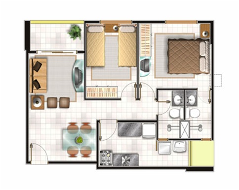 1 Bedroom Efficiency Apartment Plans