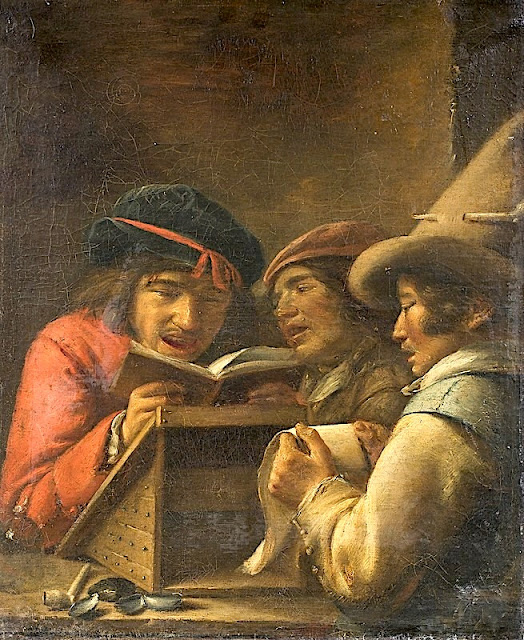 Joos van Craesbeeck (c. 1605 – c.1654/1661) Trois jeunes hommes jouant de la musique Huile sur panneau, 64 x 54 cm Musée des Beaux-Arts Tournai