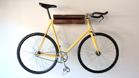 wall-mounted bike rack, wood