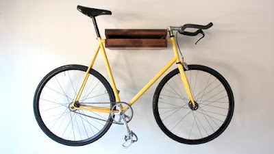 wall-mounted bike rack, wood