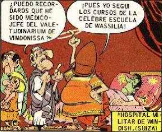 viñeta Asterix en Helvecia, descusión de médicos 1