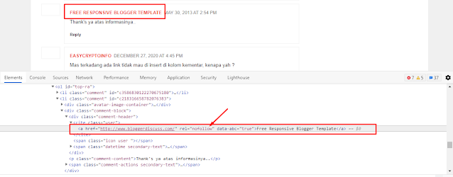 contoh backlink nofollow di kolom komentar blogger