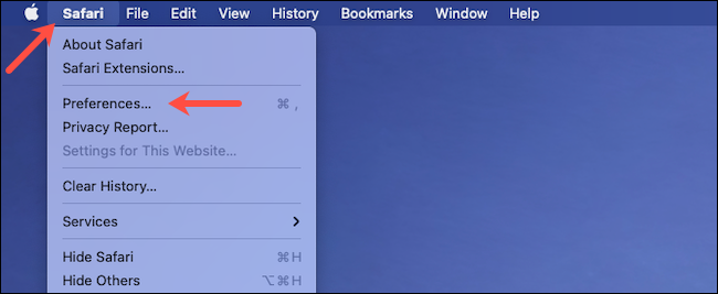 قم بزيارة تفضيلات Safari على macOS