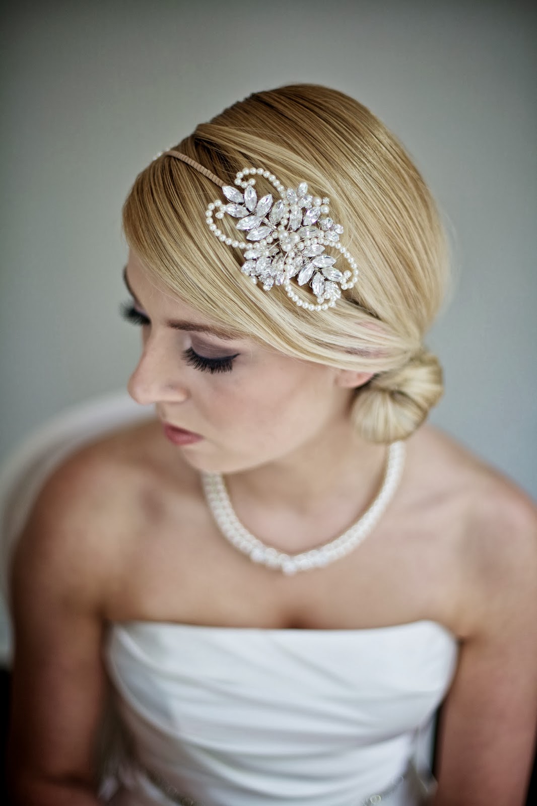 bridal headband for lace dress pearls and rhinestone leaves swirl art nouveau