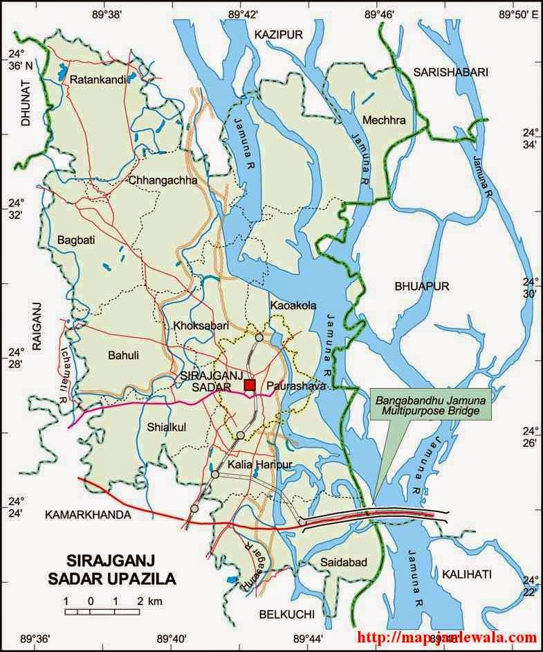 sirajganj sadar upazila map of bangladesh