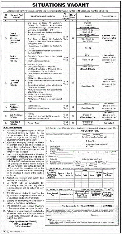 Latest ECP Election Commission of Pakistan Islamabad October 2022 Jobs