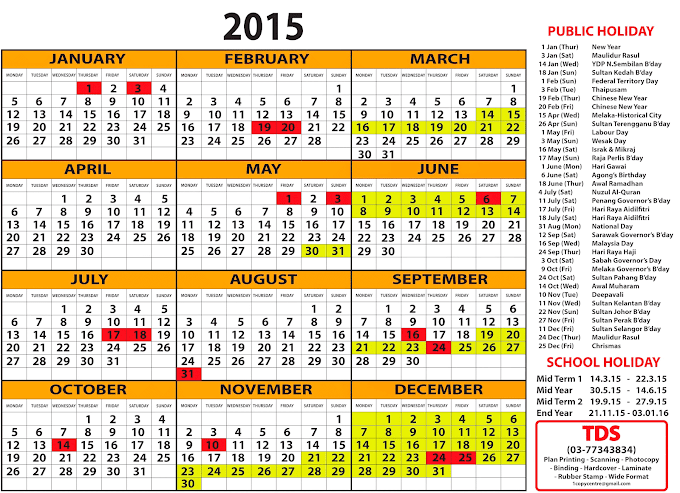 Kalender Cuti Umum 2015 Dan Takwim Sekolah Malaysia 2015