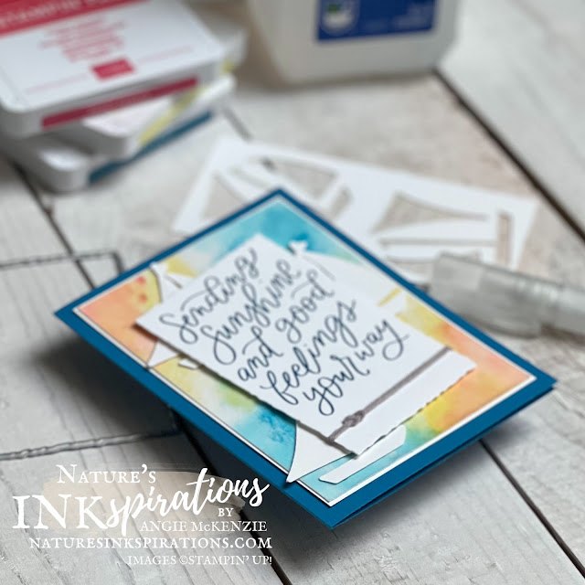 Good Feelings sentiment with an Alcohol Ink and Sailboat Builder Punch background  (angle) | Nature's INKspirations by Angie McKenzie