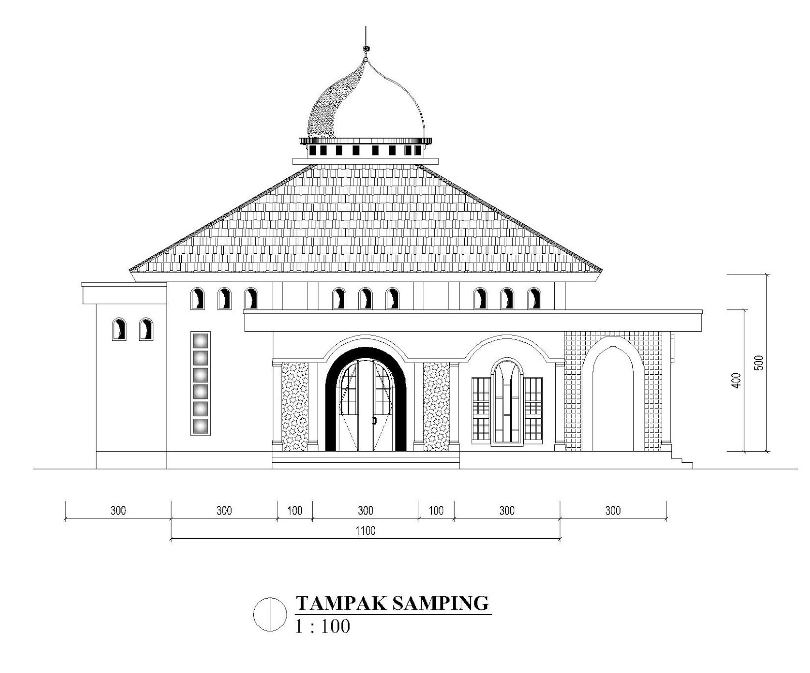 Masjid Ukuran 11 x 11 teras depan 3 m dengan 2 pintu 