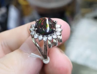 Cincin Batu Black Opal Kalimaya KLM003 Jarong Indah Ikatan Perak Cewek