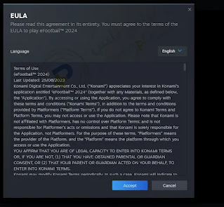 الموافقة علي سياسة لعبة بيس eFootball PES 2024 للكمبيوتر