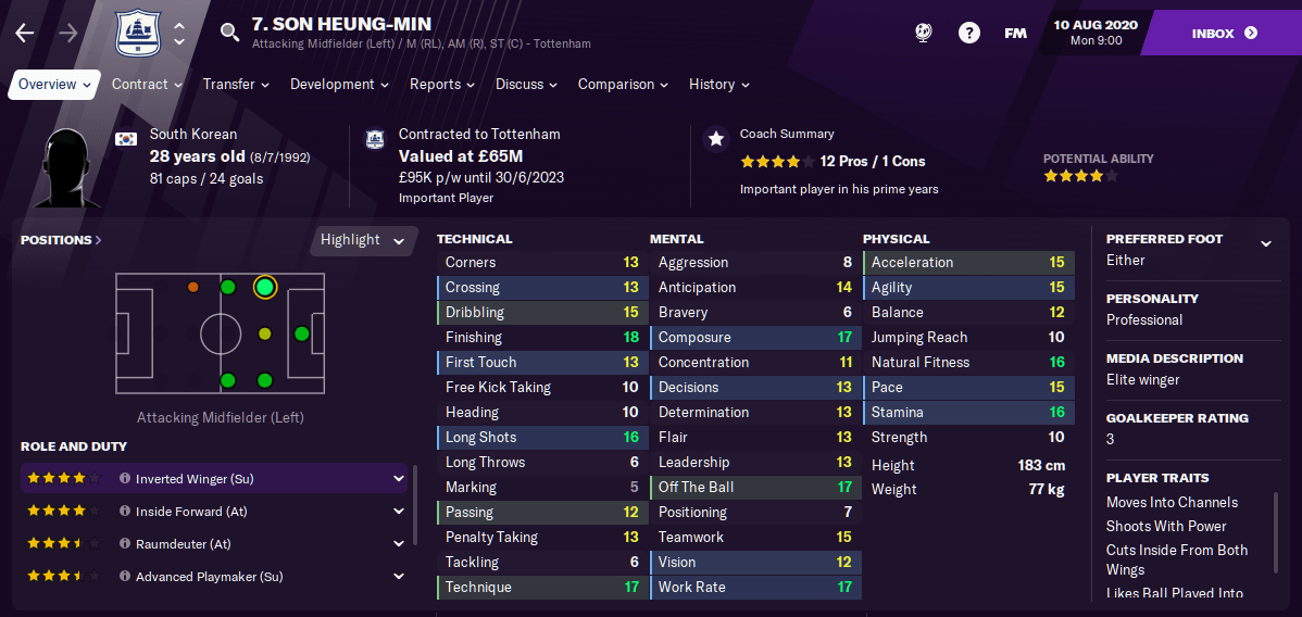 FM21 Tottenham Team Guide  Son Heung Min-min