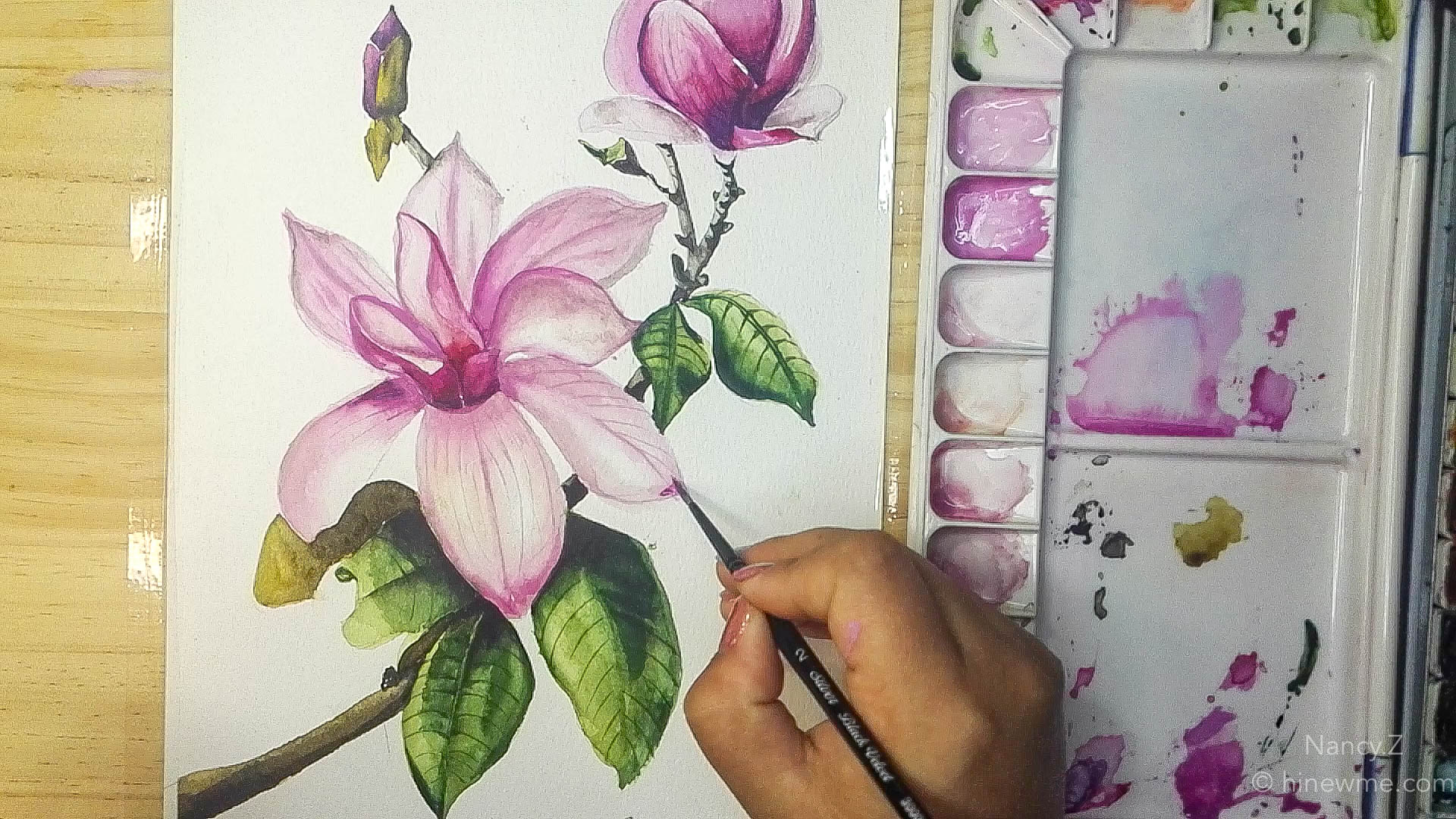 How to draw watercolor magnolia flowers step by step tutorial, come to see my online class