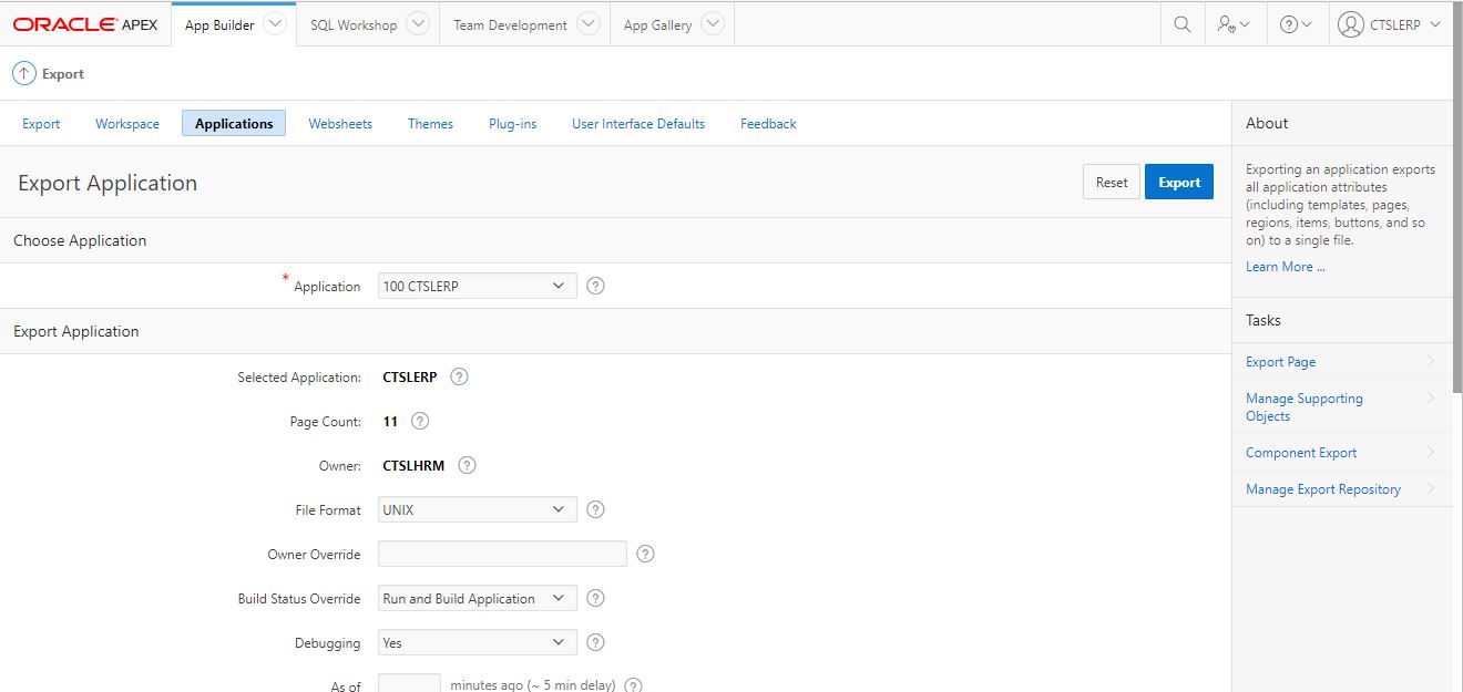 Oracle Apex Application Export