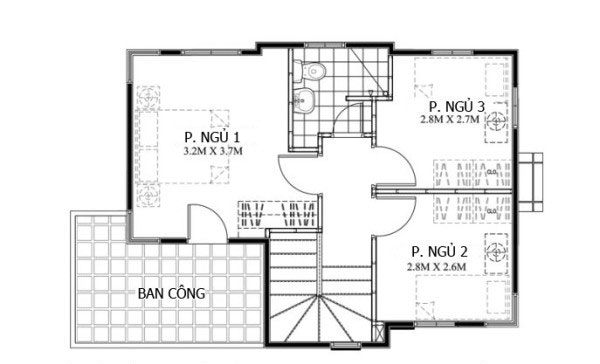 Mặt bằng công năng tầng 2 - Mẫu biệt thự 2 tầng mái bằng