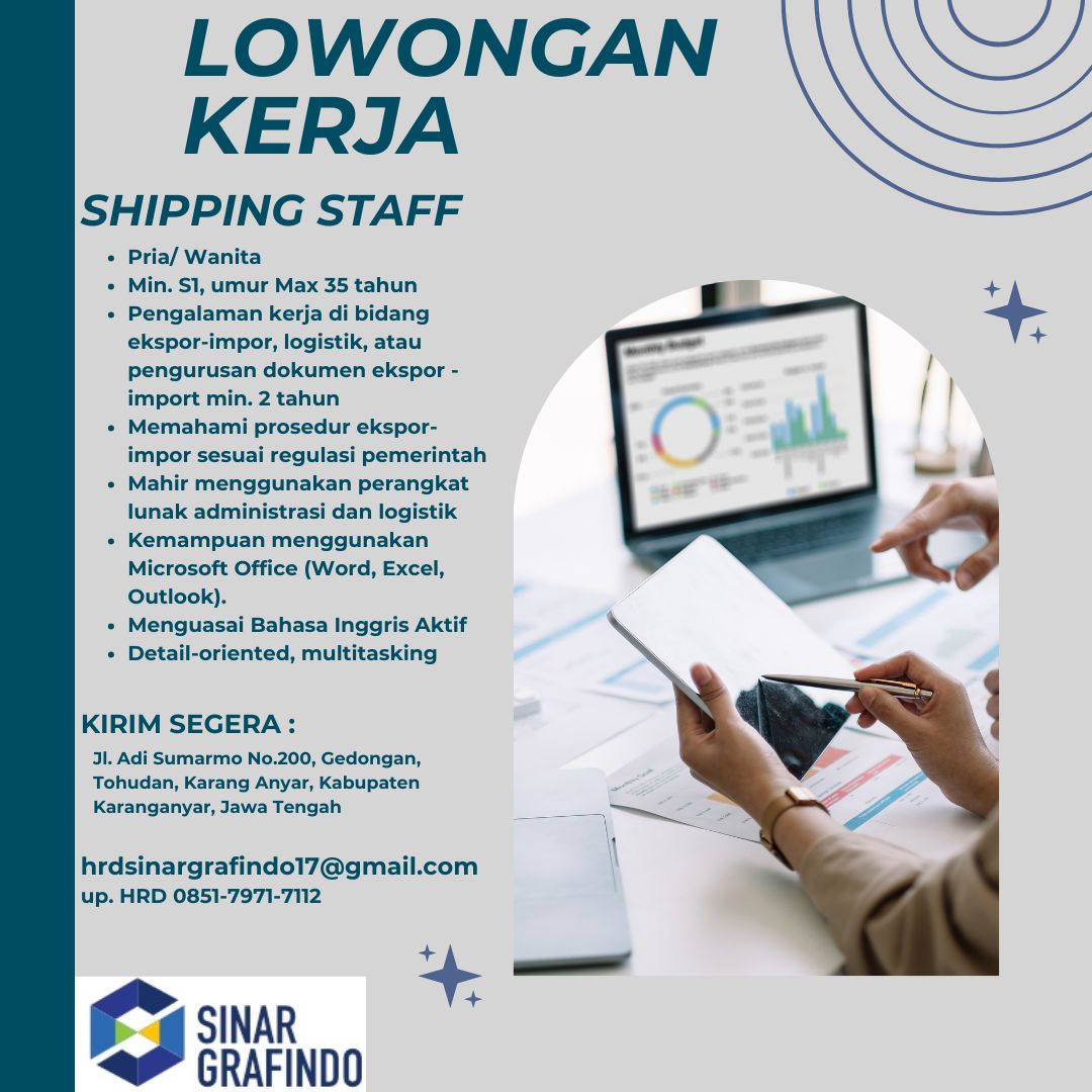 Loker Head Finance, Koordinator Produksi, dll di PT Sinar Grafindo Karanganyar