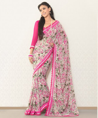 BRAND: Brijraj CATEGORY: Saree with Unstitched Blouse  COLOUR: Saree: Pink and Multi Blouse: Pink  MATERIAL: Saree: Poly Georgette Blouse: Poly Georgette