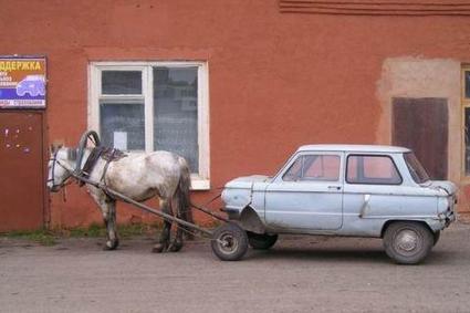 Car pulled by a horse